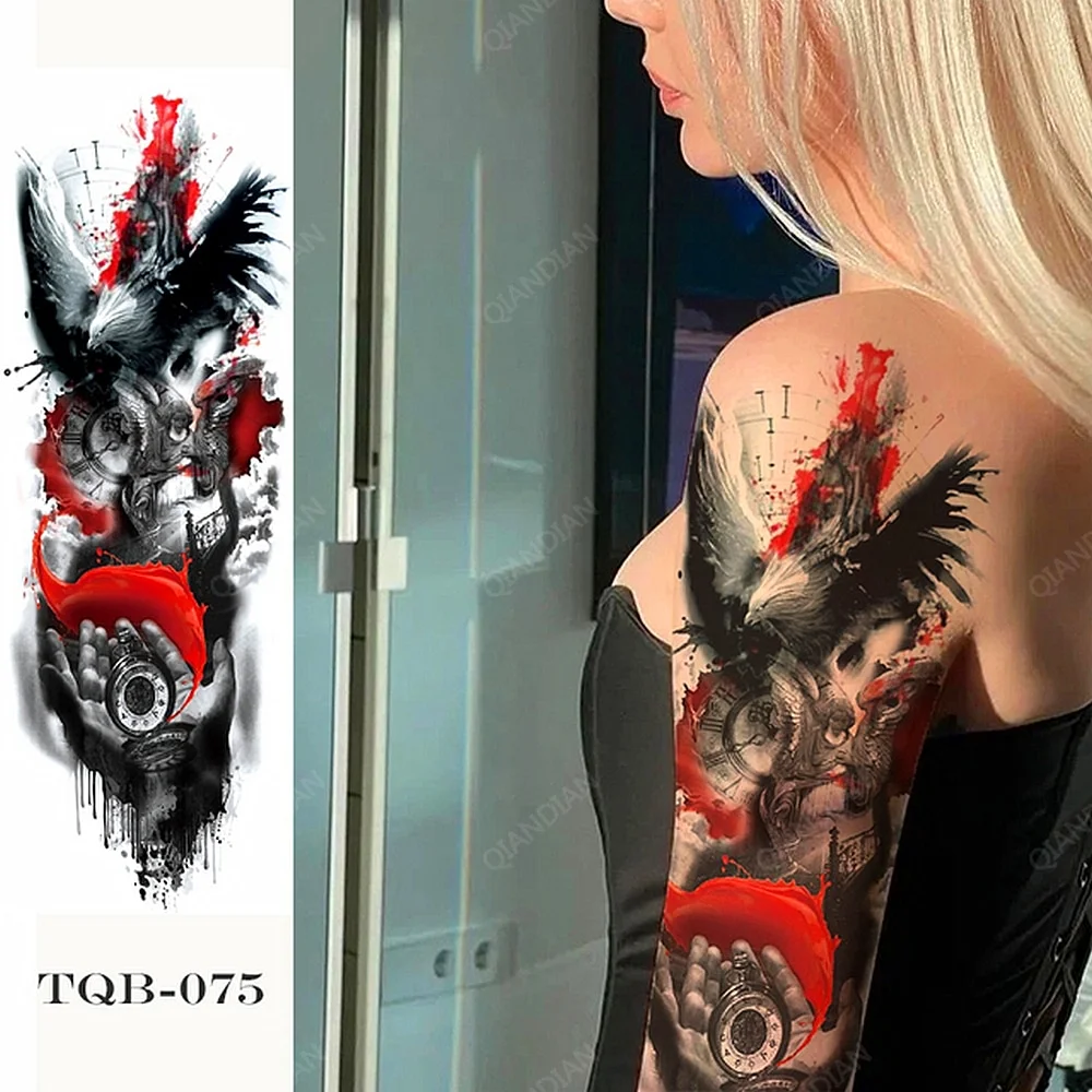 Sdrawing Arm Temporary Tattoo Lady Gun Eye Flower Tiger Lion Skull Eagle Women Body Leg Waterproof Sticker Cool Man Totem Sleeve