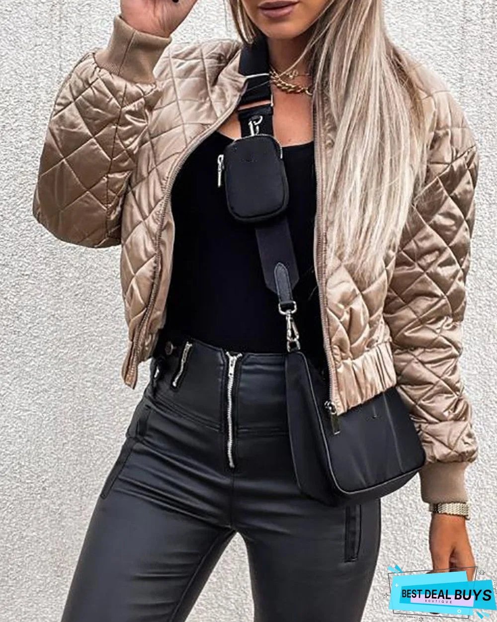Quilted Long Sleeve Zipper Design Puffer Jacket