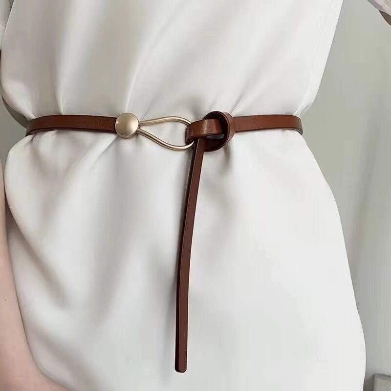 Minimalist Solid Color Pu Leather Alloy Women’s Leather Belts