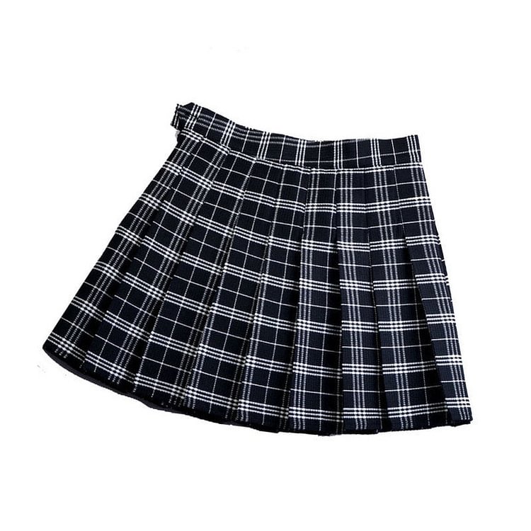 Black & Grey Line - Plaid Pleated A-line Mini Skirts - Gotamochi Kawaii Shop, Kawaii Clothes