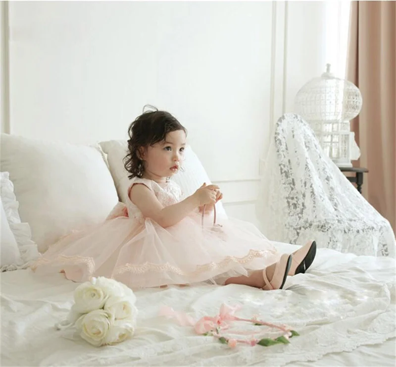 Uveng 2021 Infant Baby Girls Flower Dresses Christening Gowns Newborn Babies Baptism Clothes Princess tutu Birthday White Bow Dress