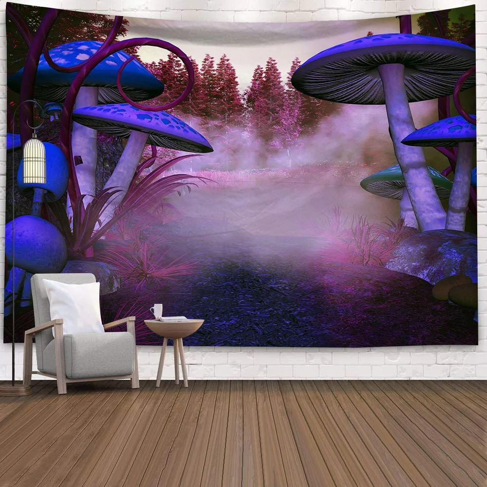 Hippy Psychedelic Dreamlike Mushroom Tapestry Home Bedroom Abstract Trippy Fairy Tale Wall Hanging Tapestry Decor Beach Towel