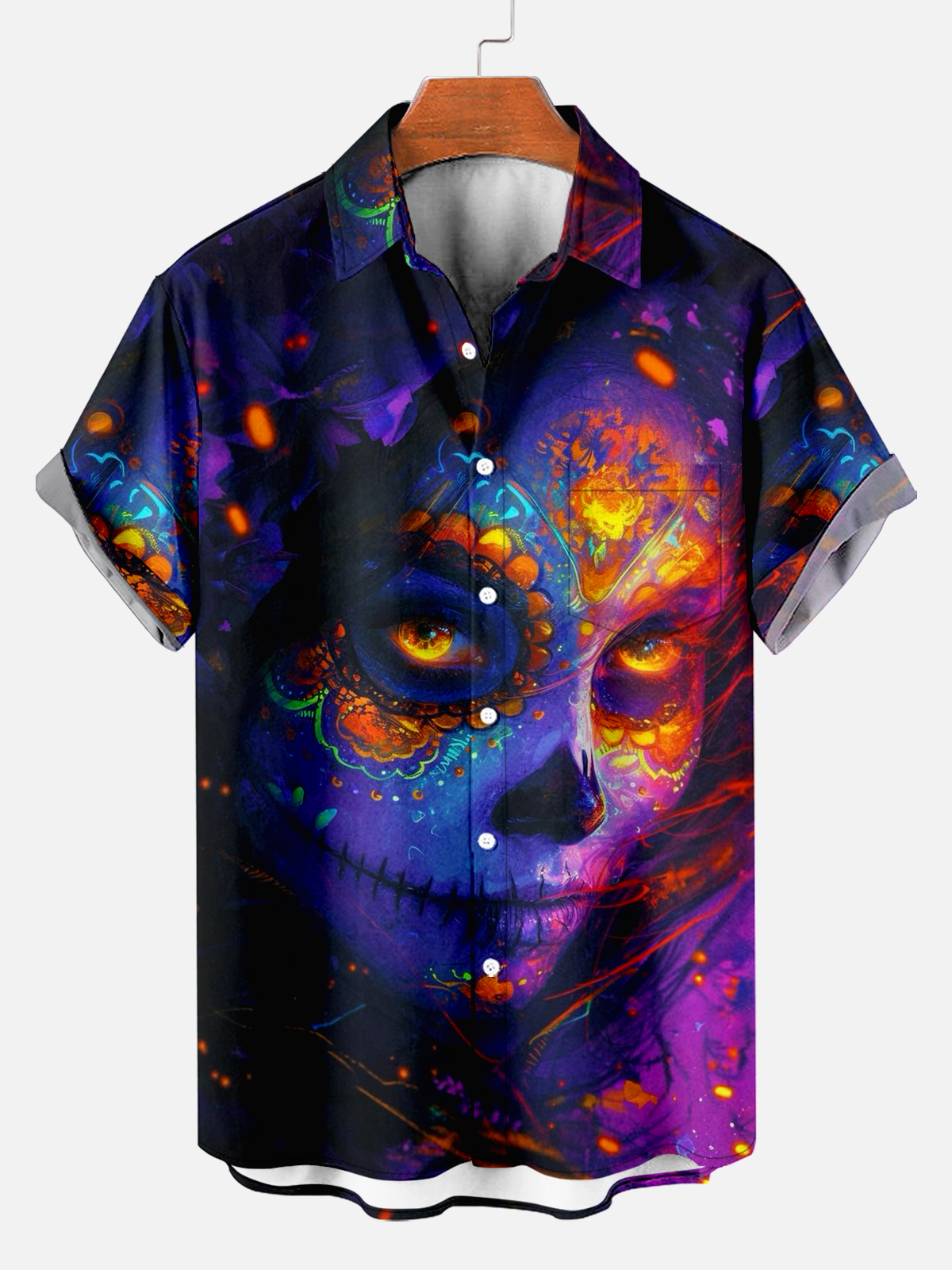 Men's Comfortable and Attractive Day of the Dead Skull Beauty Print Shirt PLUSCLOTHESMAN