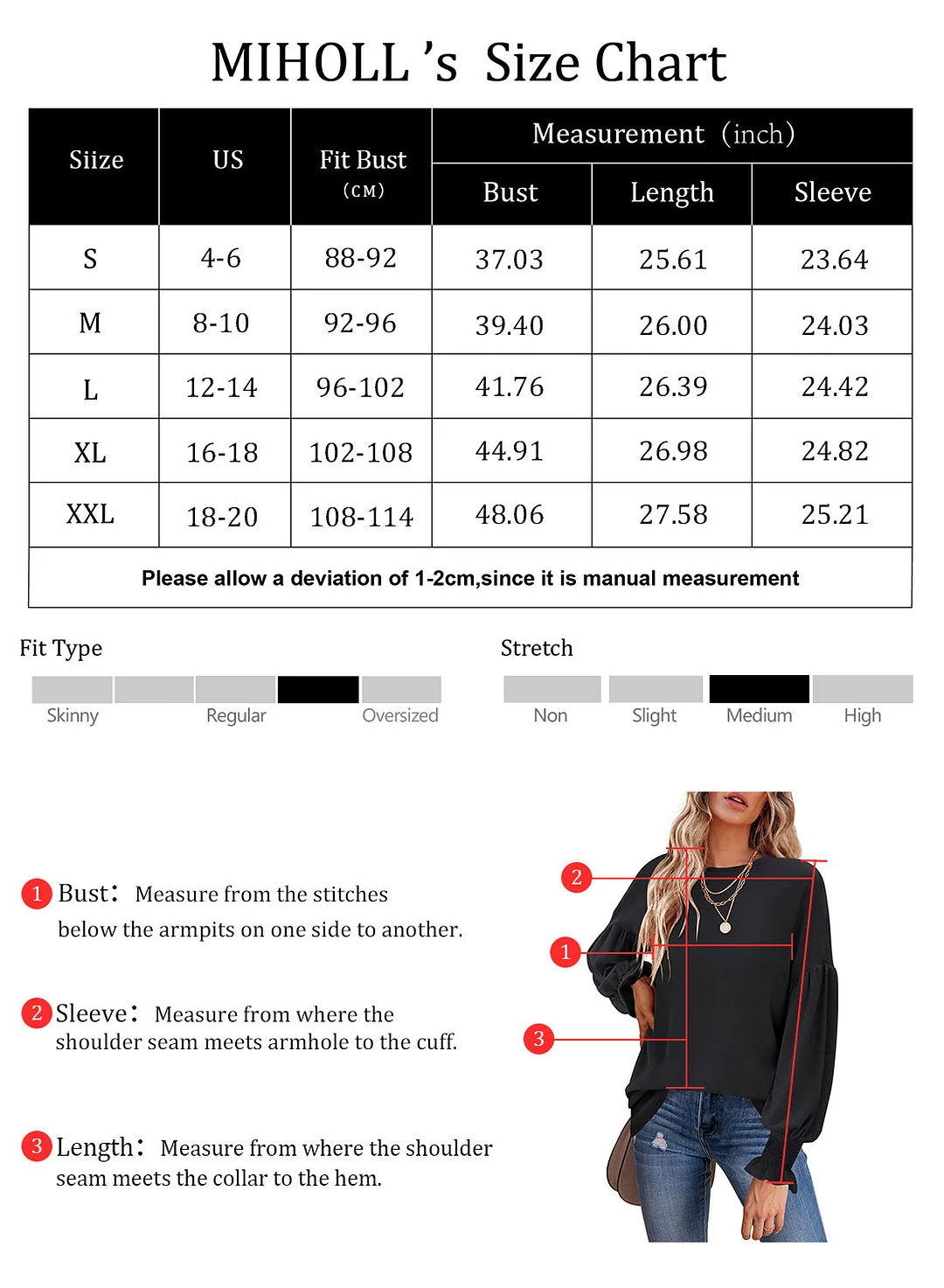 MIHOLL Womens Long Sleeve Top Crew Neck Ruffle Lantern Sleeve Casual Loose Blouse T Shirts