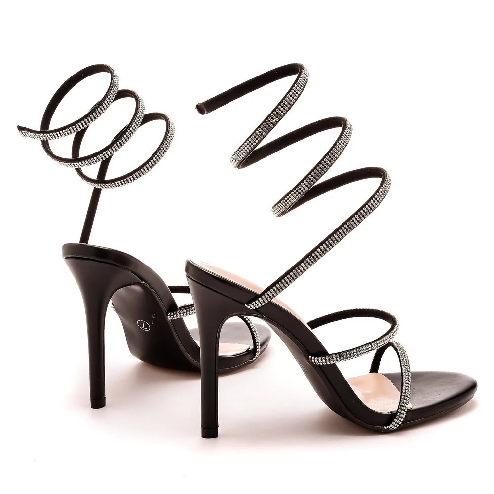 Breakj Breakj Women's Shoes Snake-Shaped Foot Wrist Around The Water Drill A Word With Thin Display High Sexy Fine Heel Roman Sandals