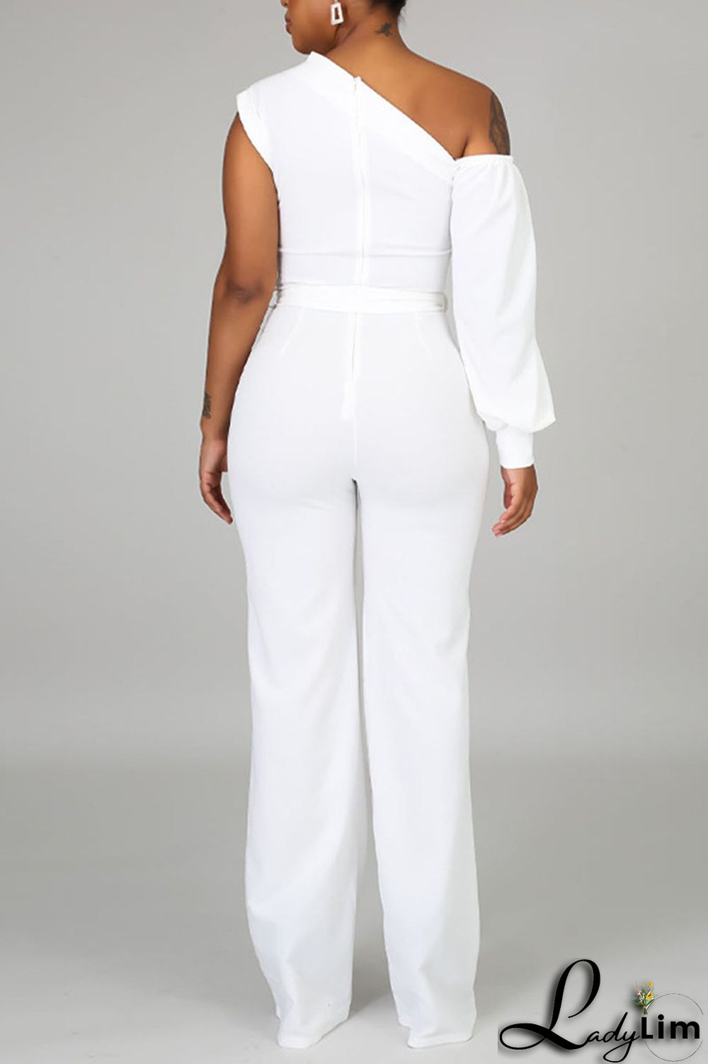 Black Fashion Casual Solid Patchwork Asymmetrical Asymmetrical Collar Straight Jumpsuits