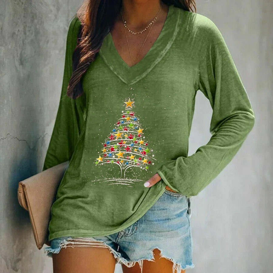 Christmas Star Tree Printed Women's T-shirt