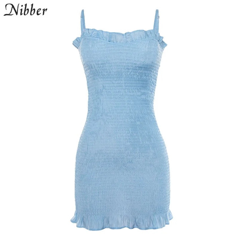 Nibber summer Elegant club bodycon mini dresses womens Beach leisure vacation party night lace up stretch Slim Soft dress mujer