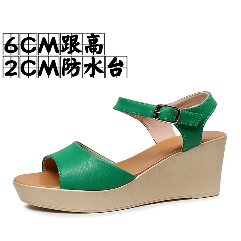 Breakj Breakj Layer Of Cow Skin Summer New Thick-Bottomed Beach 11CM Slopes And Women's Sandals High Heel Waterproof Table Comfortable Pine Pastry Fish Mouth Shoes