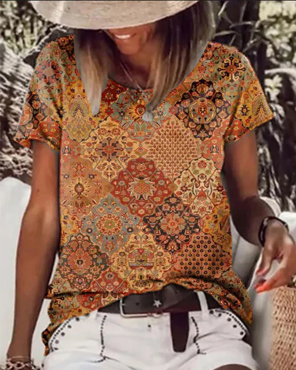 Vintage Print Crewneck Top