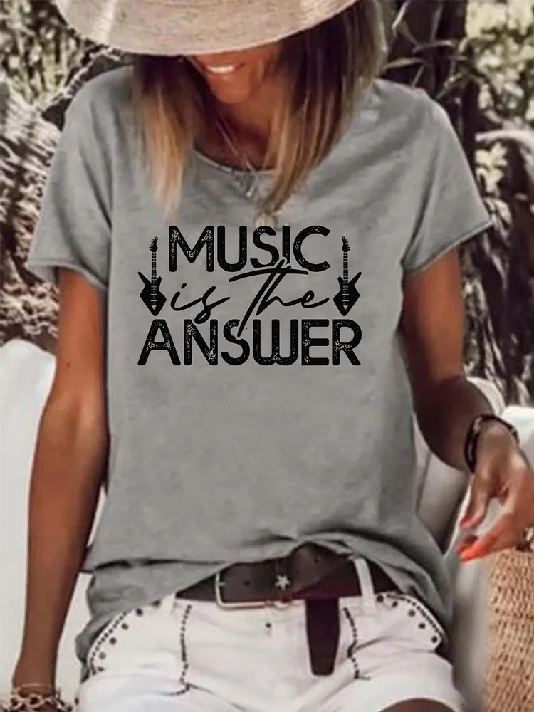 MUSIC IS THE ANSWER Raw Hem Tee