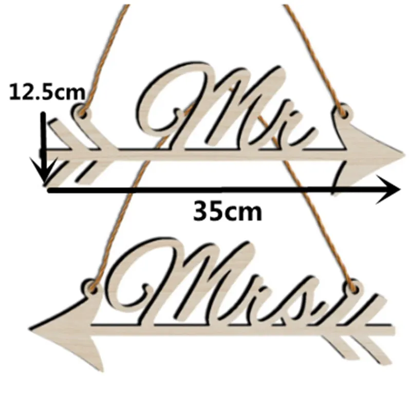 2pcs/set Large 35cm MR&MRS Banner Wedding Decorations Wedding Chair Decoration Flag Just Married Wooden Banner Wedding Favors-S
