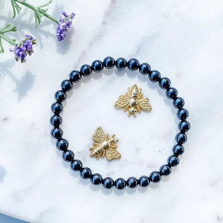 Black Tourmaline Beaded Stone Stretch Bracelet-6mm