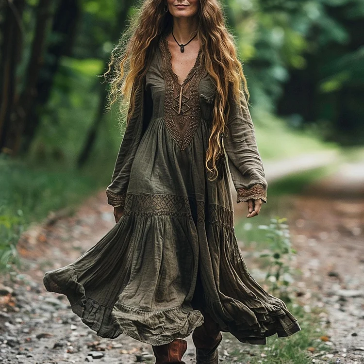 Women's Linen Ethnic Maxi Dress