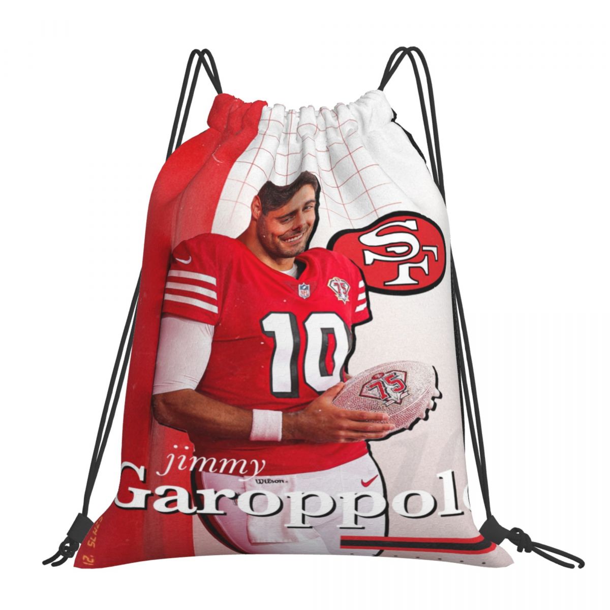 San Francisco 49ers Throwback Jimmy Garoppolo Foldable Sports Gym Drawstring Bag