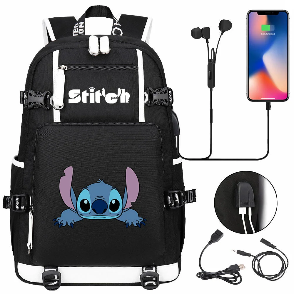 Buzzdaisy Lilo & Stitch Stitch #9 USB Charging Backpack School NoteBook Laptop Travel Bags
