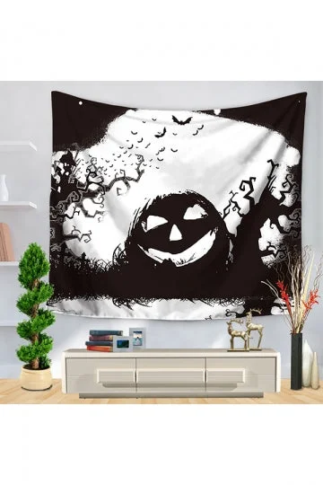 Pumpkin Pattern Home Decor Halloween Wall Tapestry Black And White-elleschic