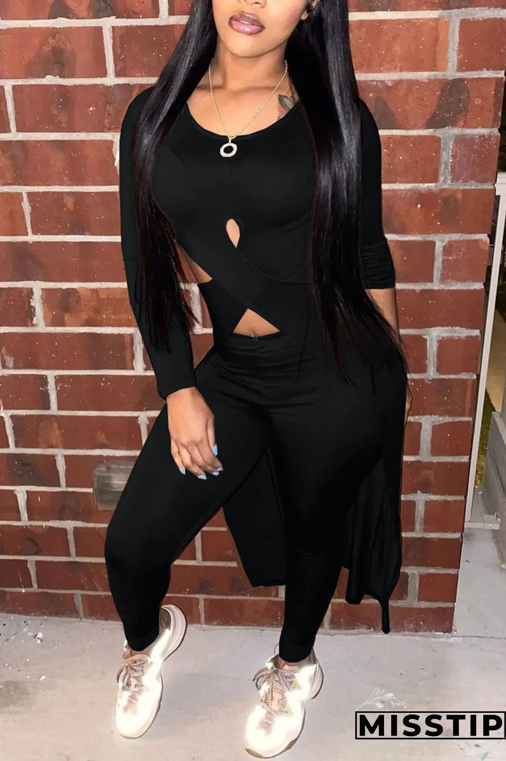 Blue Sexy Solid Patchwork O Neck Long Sleeve Two Pieces