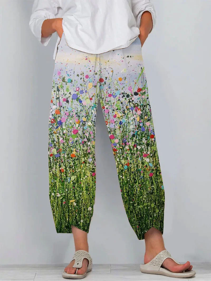 Women's Casual Art Floral Print Loose Casual Pants