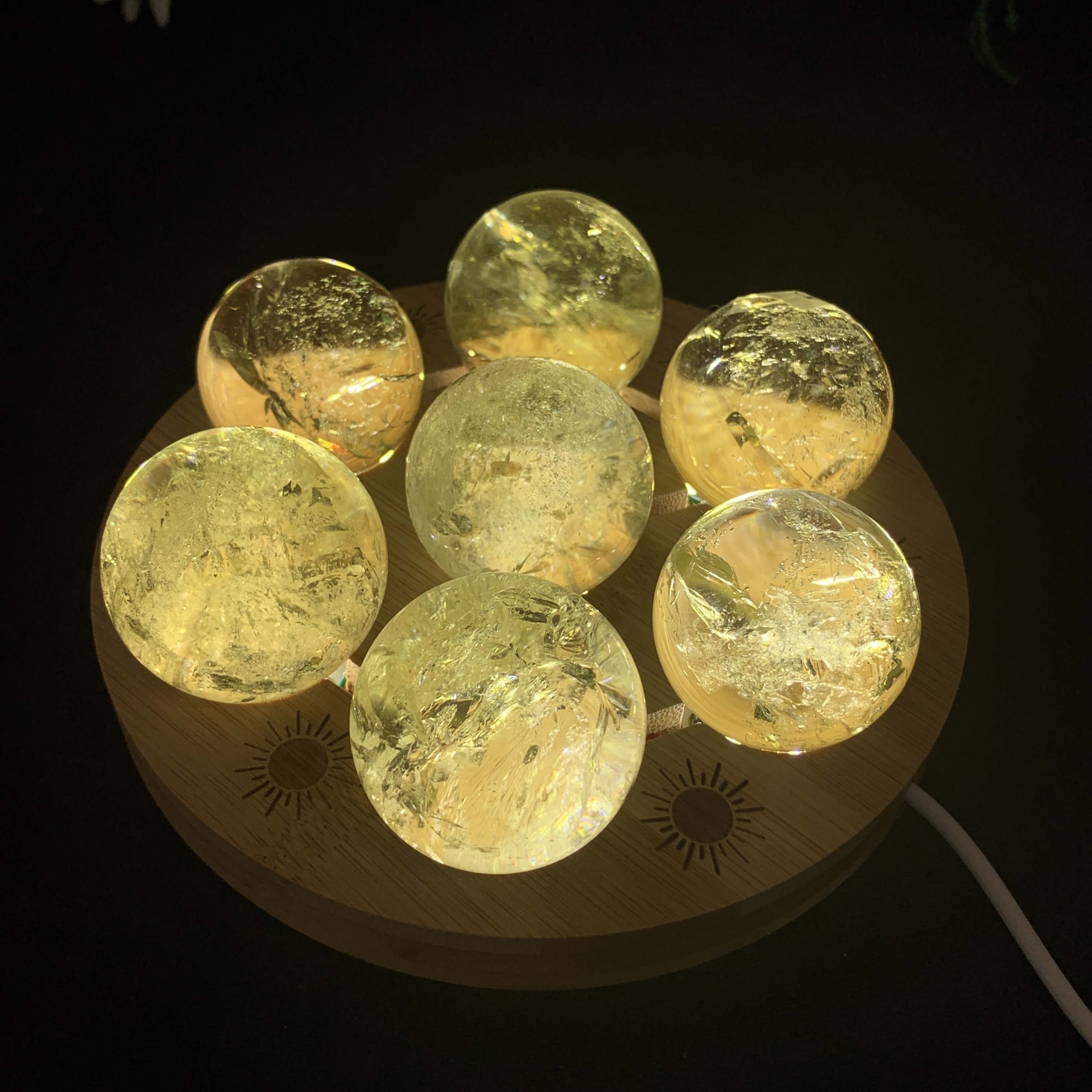 Seven Star Disc Wooden Led USB Light 7 Spheres Base