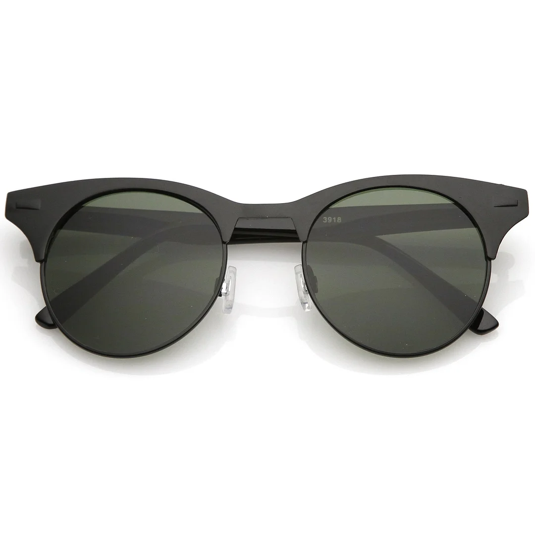 Women's Matte Finish Horn Rimmed Round Flat Lens Cat Eye glasses 49mm