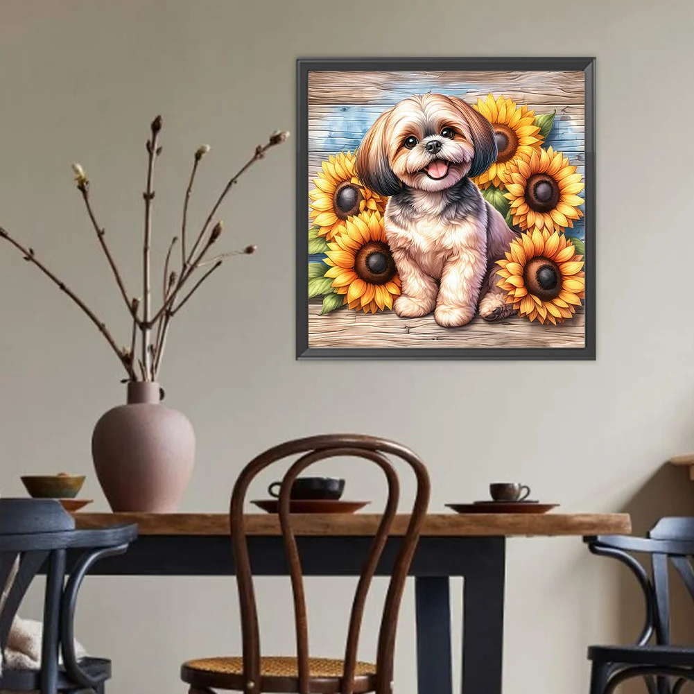 Diamond Painting - Full Round Drill - Sunflower Shih Tzu(Canvas|40*40cm)