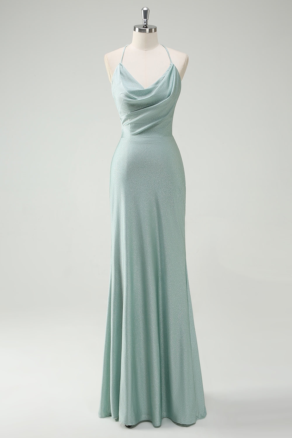 Ovlias Classic Halter Sequins Sleeveless Formal Draped  Prom Dress LY0606