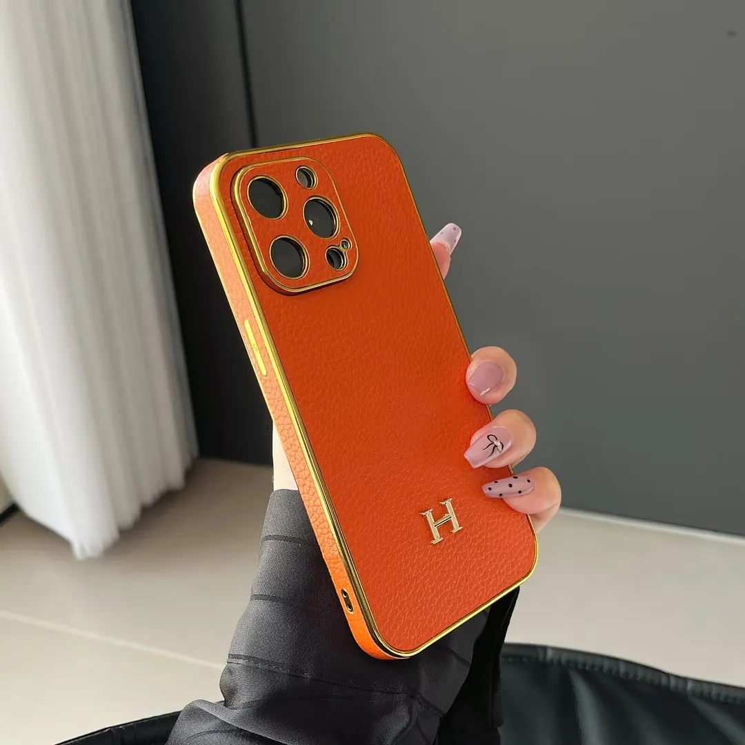 Luxury Hermes Genuine Leather Electroplating Elegant Apple iPhone Case