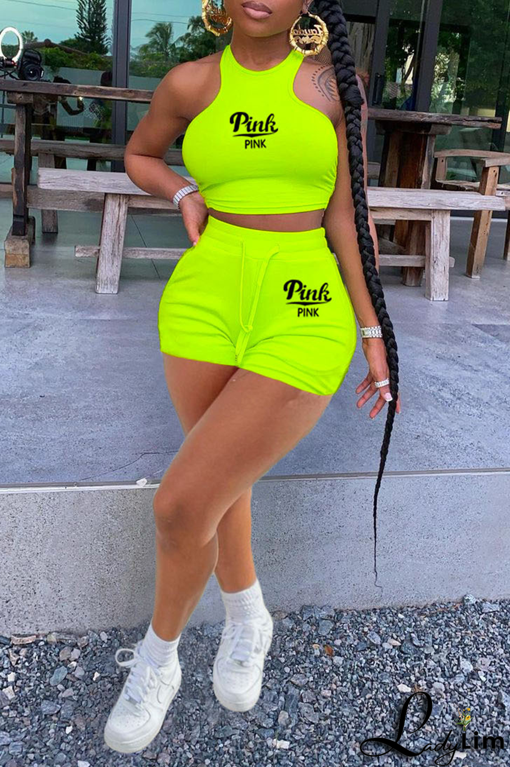 White Fashion Print Patchwork O Neck Sleeveless Two Pieces