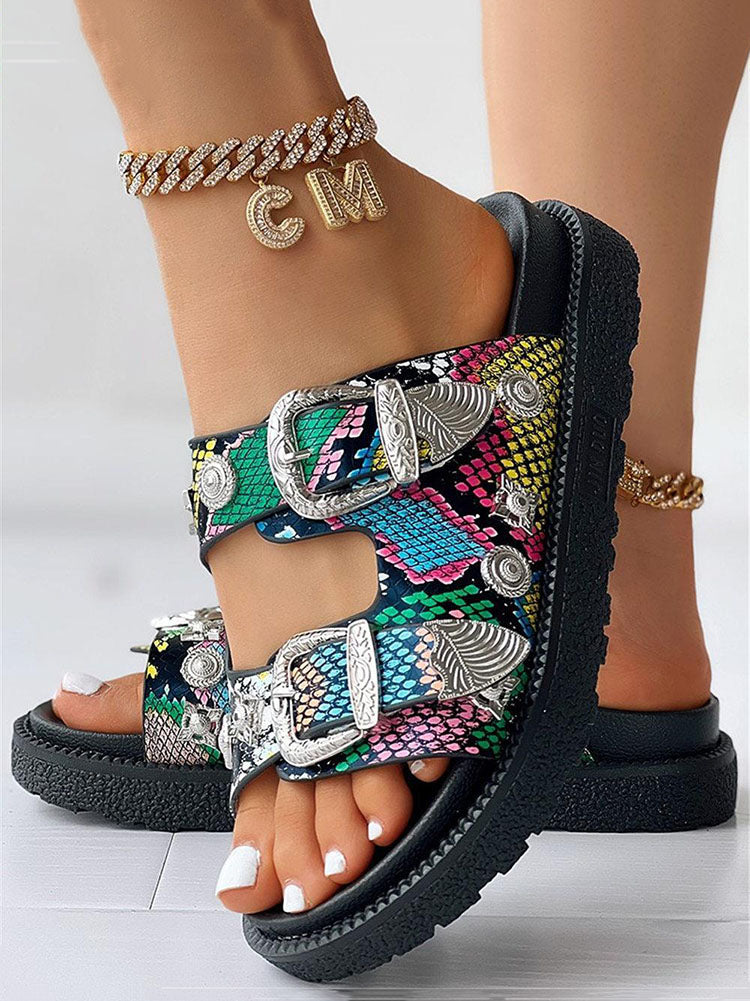 Metal Buckle Decor Sandals - ECHOINE