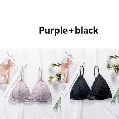 Lace bra, women's panties, triangle cut, lingerie, V-shaped wireless underwear, soft and thin seamless 1/2 piece bra, 2021
