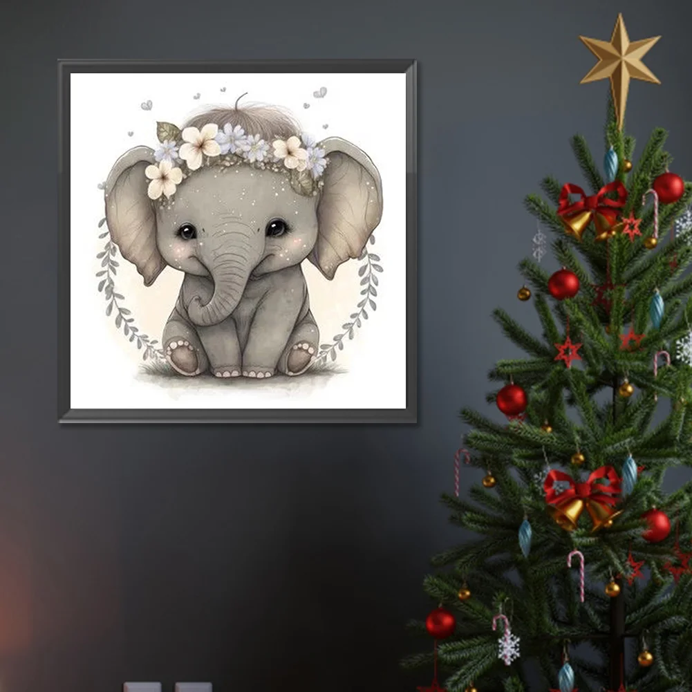 Diamond Painting - Full Round Drill - Cute Elephant(Canvas|30*30cm)