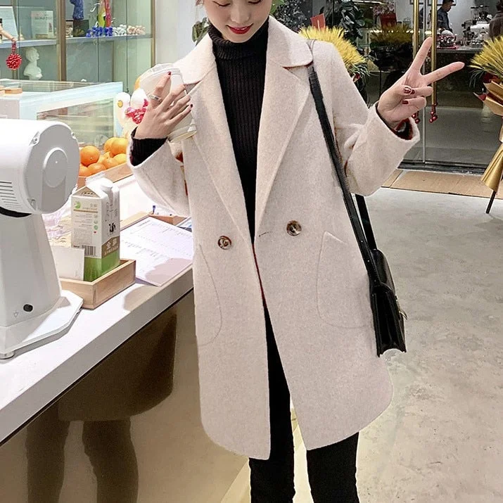 2021 New Autumn And Winter Black Small Woolen Coat Women's Middle Long Korean Version Autumn And Winter Anti Season Woolen Coats