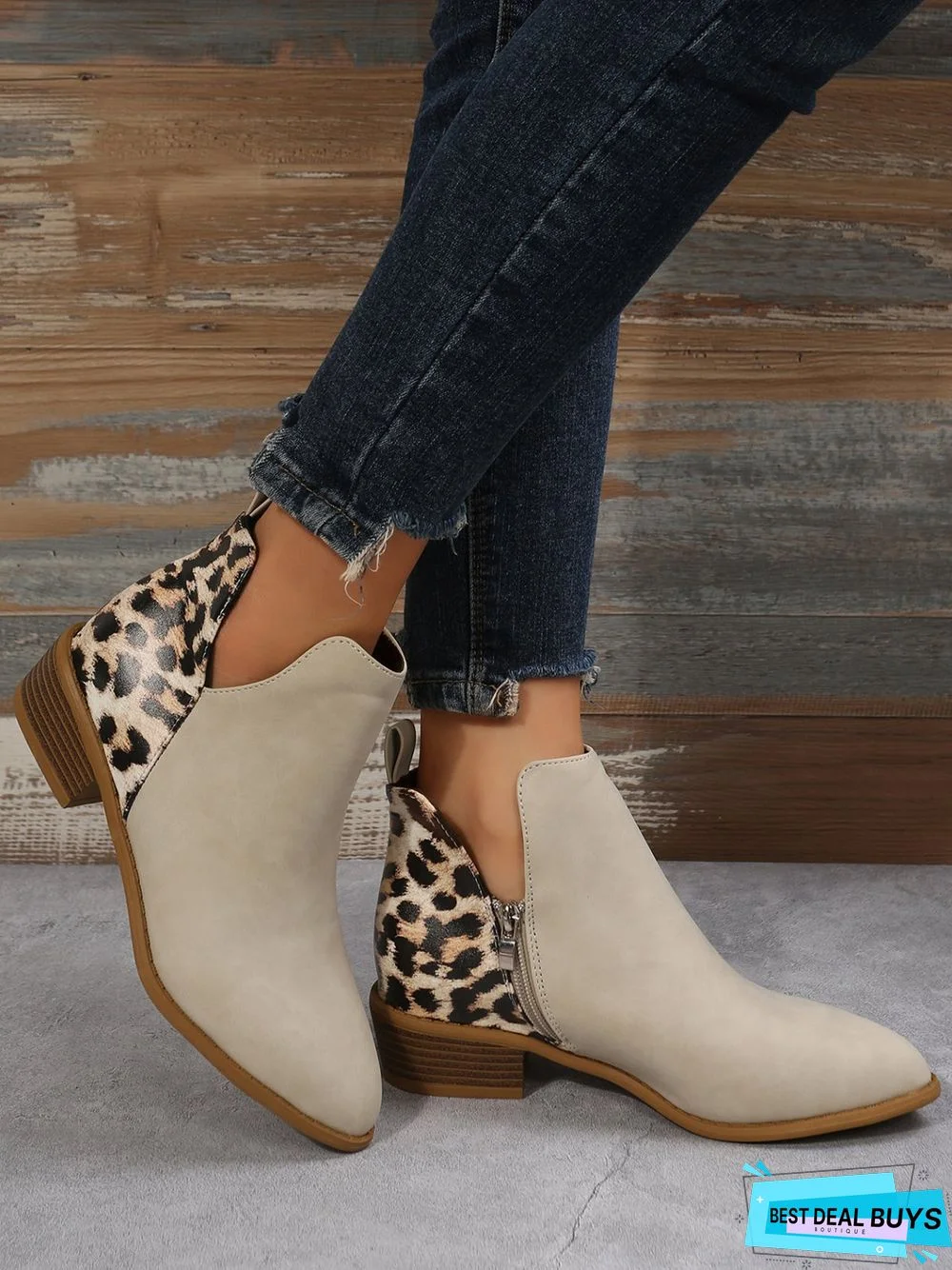 Leopard Khaki Casual Ankle Boots