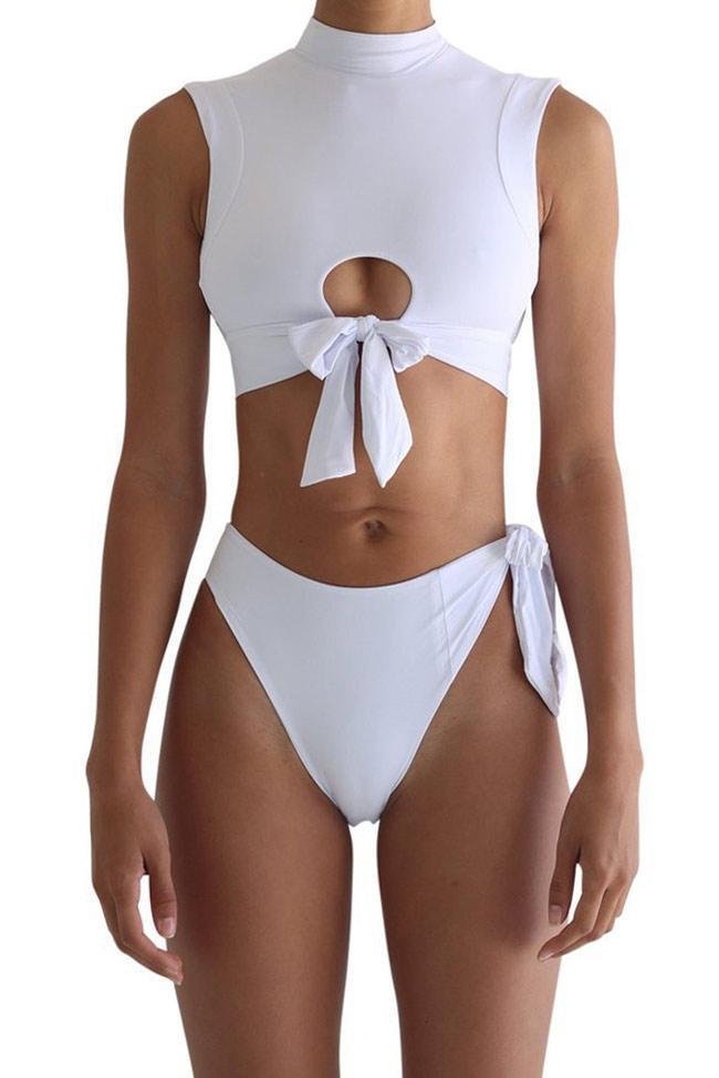 Sexy Self Tie Cutout Bikini Swimsuit - Two Piece Set-elleschic