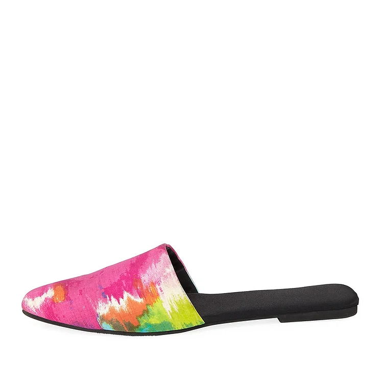 Satin Pink Floral Mule Flat Vdcoo