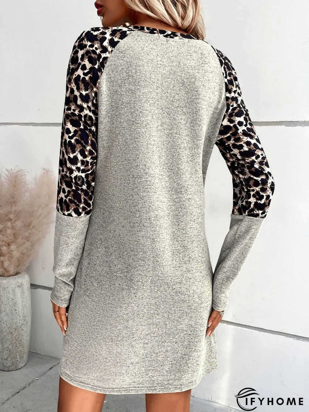 Casual Leopard Long sleeve Crew Neck Dress | IFYHOME
