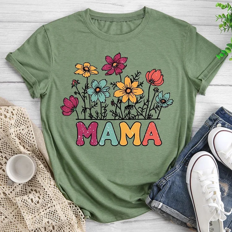 Flower Mom Retirement Life Round Neck T-shirt-0019287