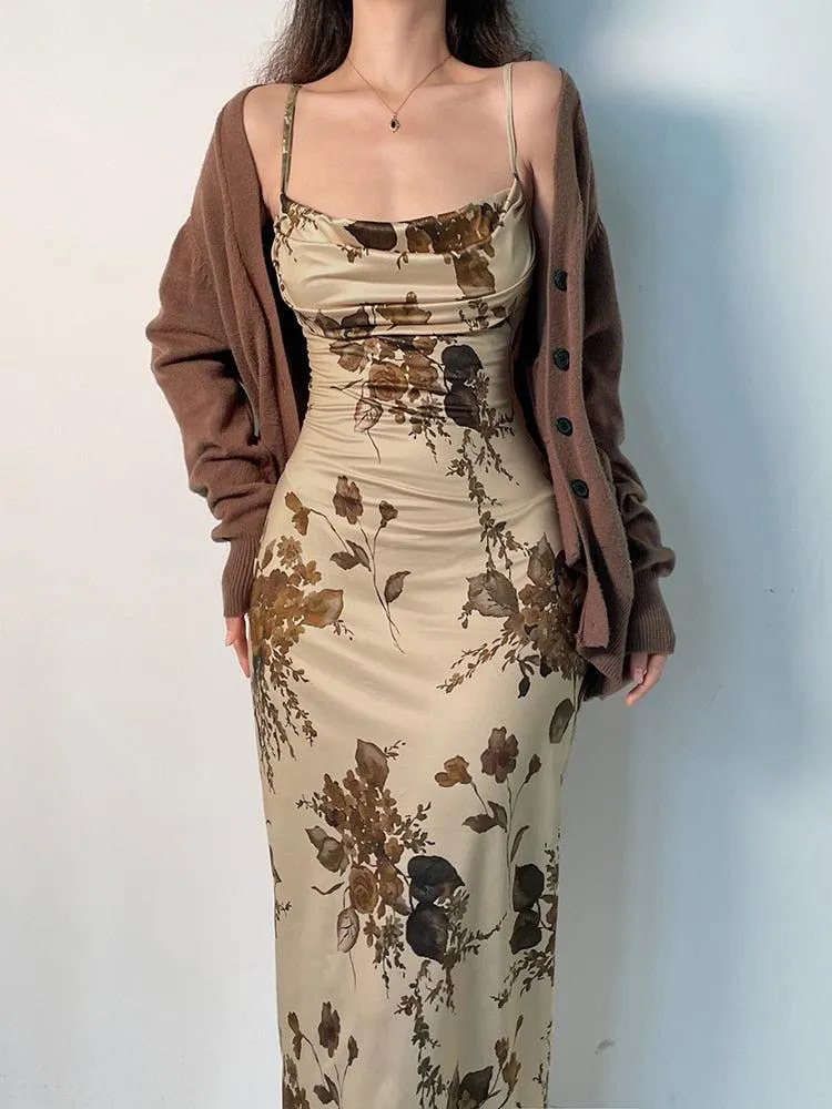 Brownm Floral Maxi Dress