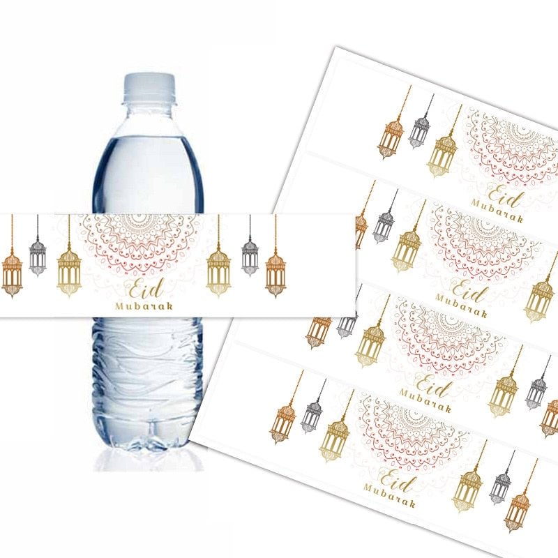 10/20pcs Eid Mubarak Bottle Labels Wrapper Adhesive Stickers Ramadan Muslim Islamic Festival Party DIY Decorations Eid al-fitr