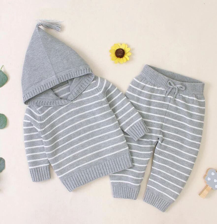 2020 Autumn Winter Baby Boys Girls Long Sleeves Stripe Knit Sweater Suits Kids Clothes Boys Girls Fox Clothing Sets