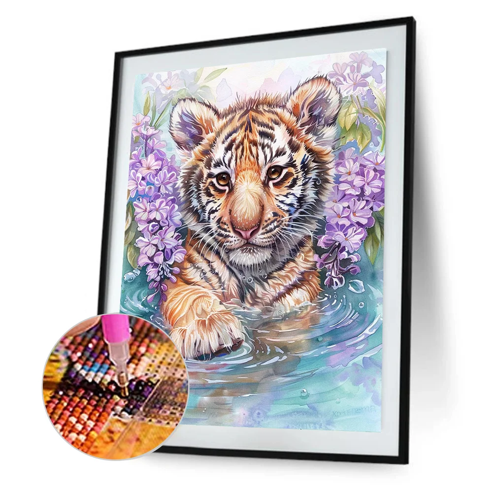 Diamond Painting - Full Round Drill - Flower Tiger(Canvas|30*40cm)