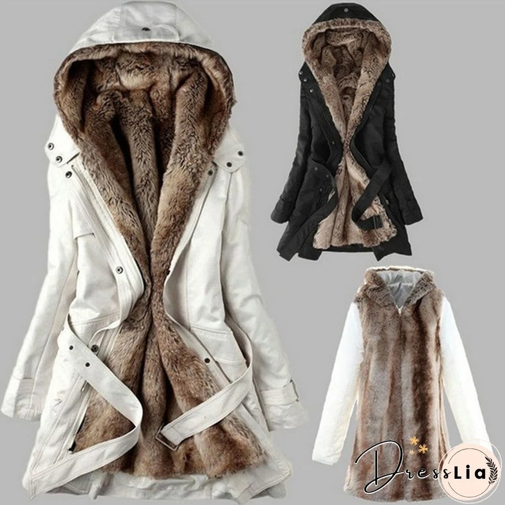 Winter Women's Fur Hood Coats Jacket Women Long Loose Warm Cotton-padded Parka Outerwear Snow Wear