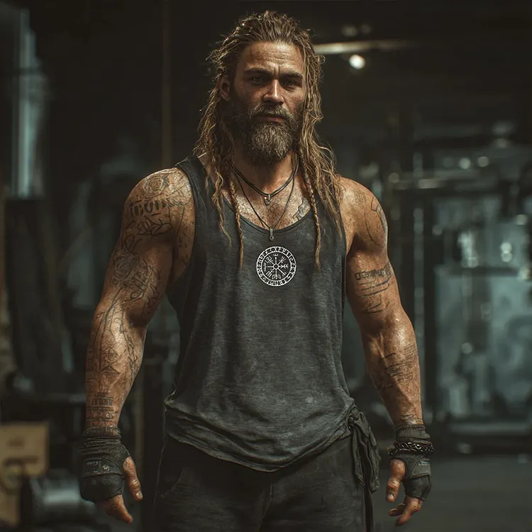 Men's Vintage Viking Rune Pattern Casual Vest