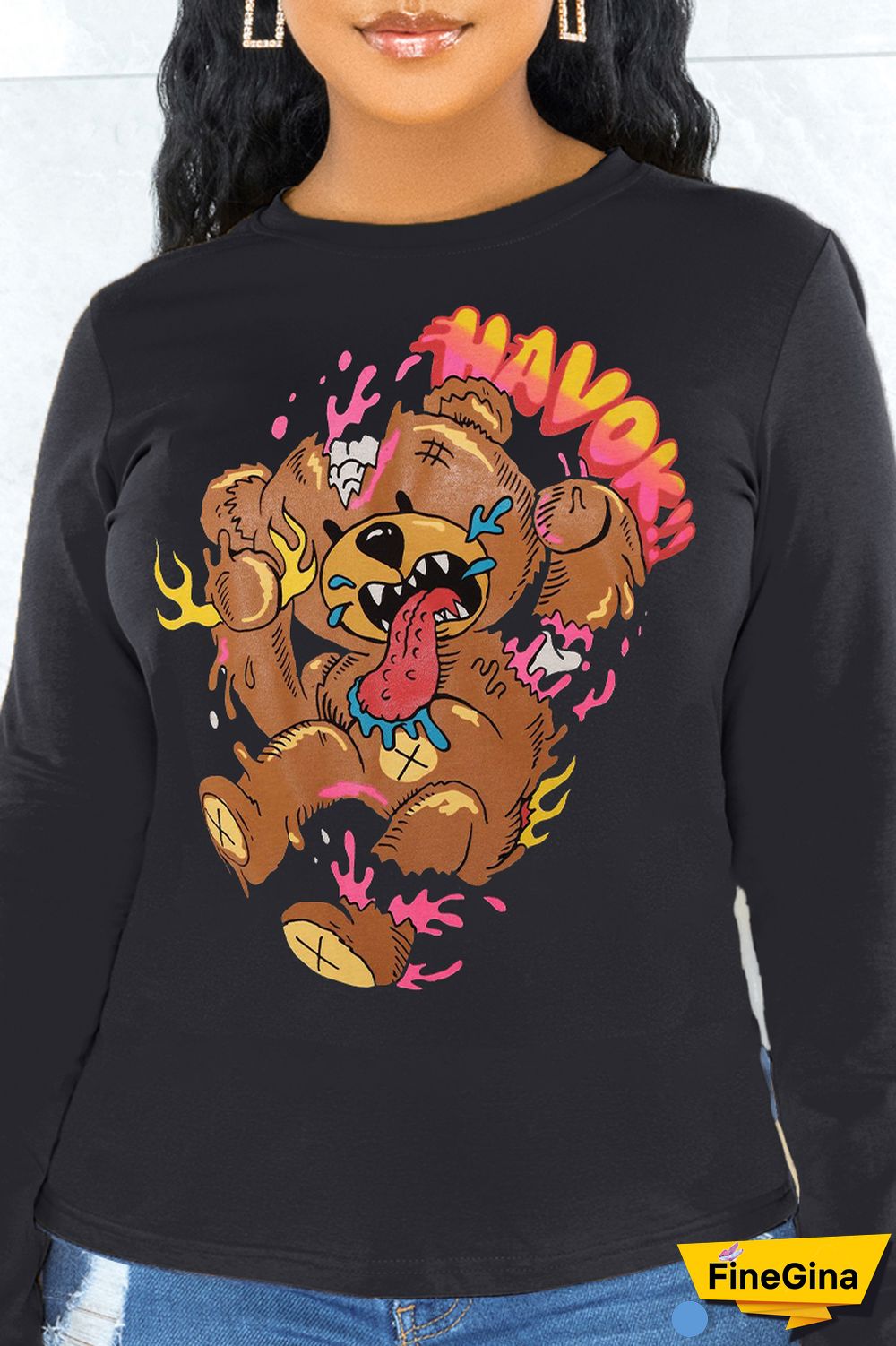 Black Street Daily Print Patchwork O Neck Tops