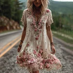 Vintage Floral Embroidery Short-sleeved Dress - Image 2