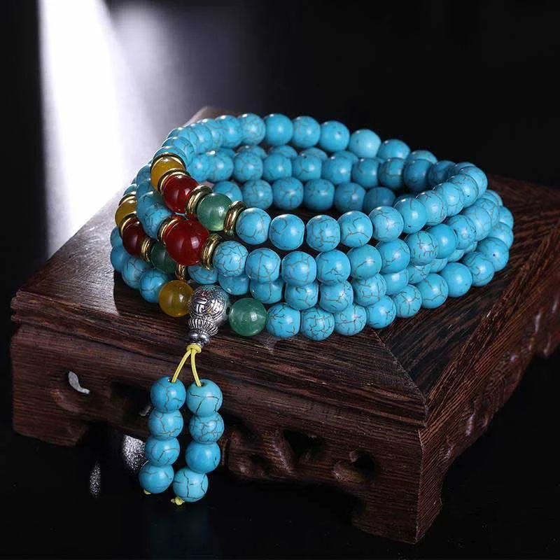 Red Turquoise Amber Turquoise Bead Protection Bracelet Necklace Mala