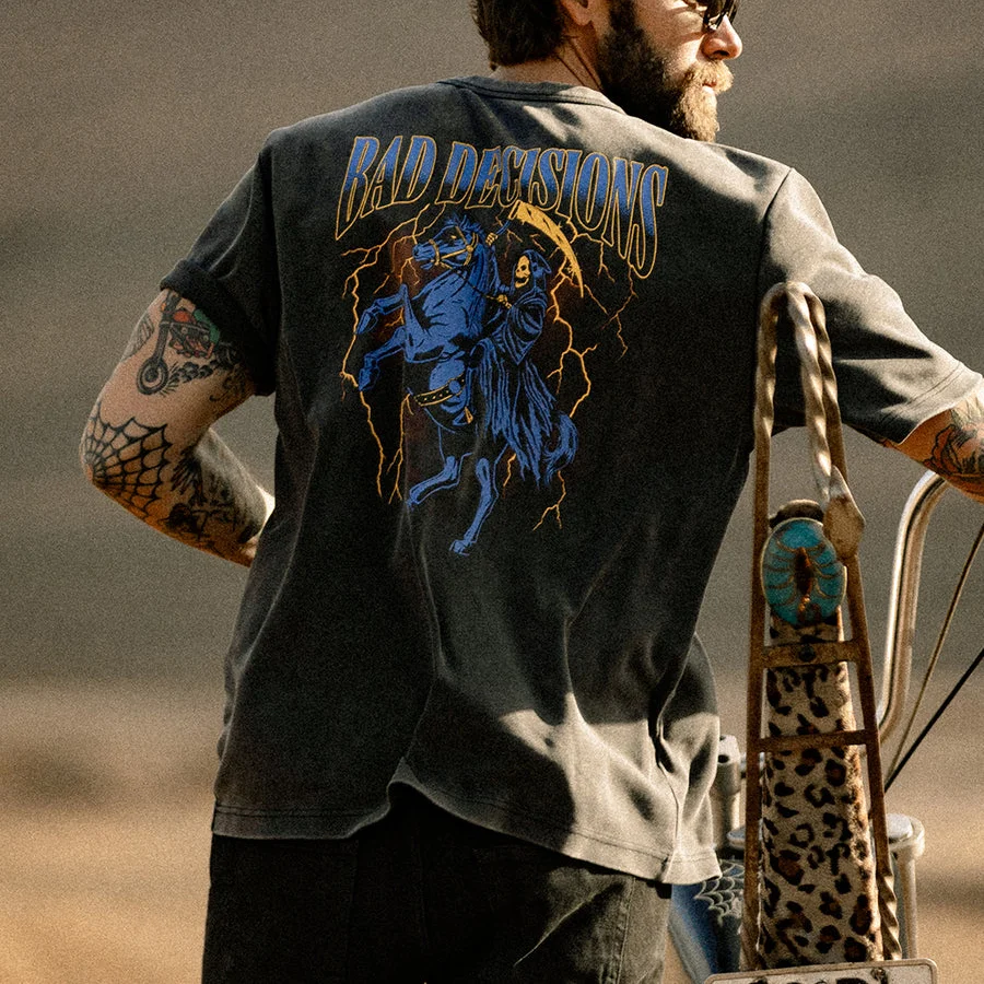 Bad Decisions Printed Death Lightning Horse Patterns Men's T-shirt -  UPRANDY