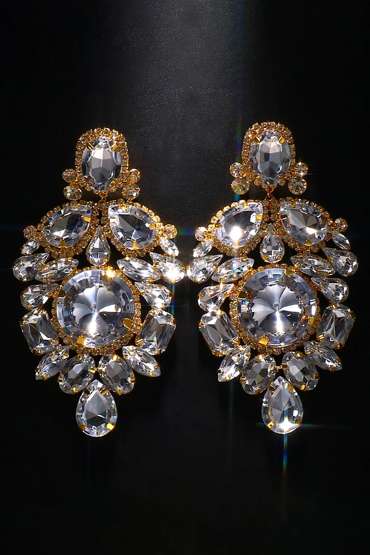 Fashion Green Geometric Rhinestone Dangle Earrings 2024 - Xpluswear