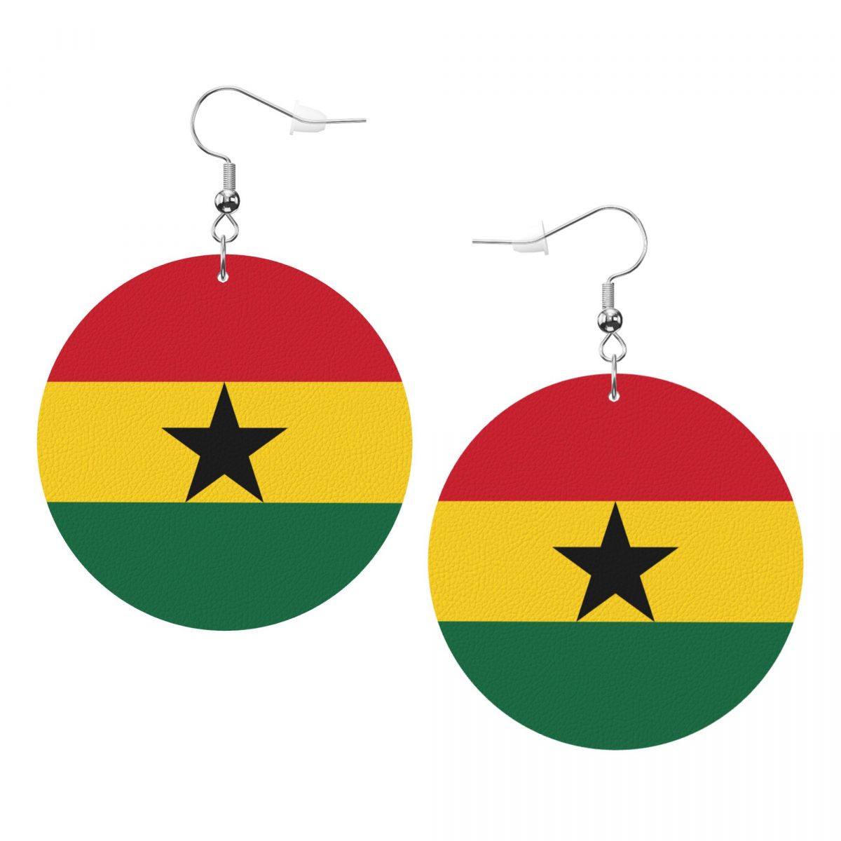 Ghana Flag Round Leather Dangle Earrings for Sport Ball Fans or Players